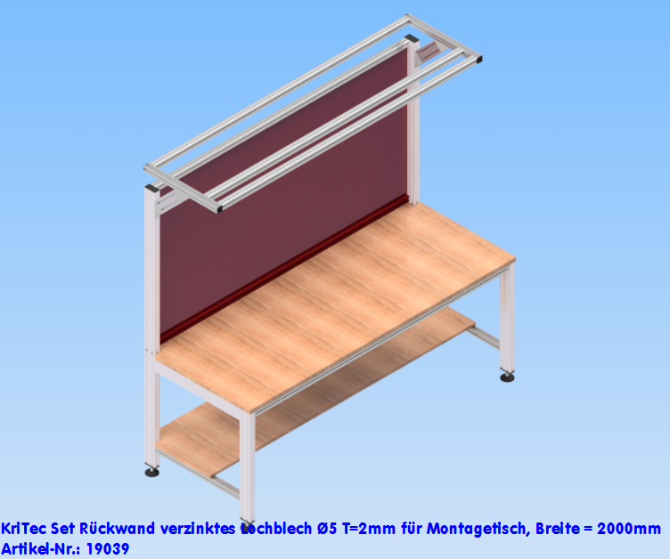 KriTec Set Rückwand verzinktes Lochblech Ø5 T=2mm für Montagetisch, Breite = 2000mm