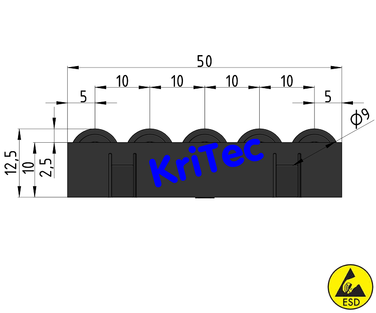 KriTec Rollenelement D30 mit Rollen R9, schwarz, antistatisch