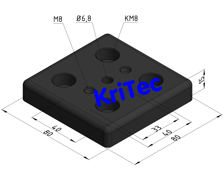 KriTec Fußplatte 8 80x80x15 für Bockrolle 75 gebohrt