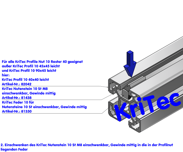 KriTec Nutenstein 10 St einschwenkbar, Gewinde mittig