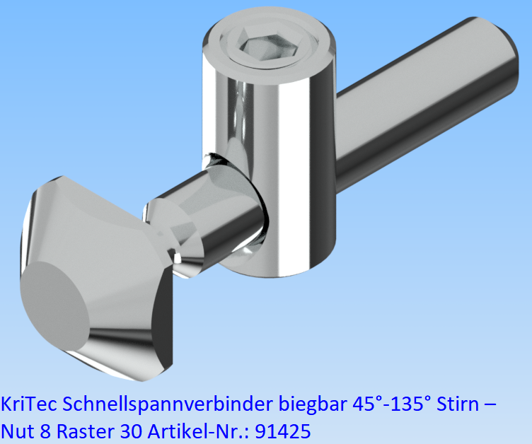 KriTec Schnellspannverbinder biegbar 45°-135° Stirn – Nut 8 Raster 30