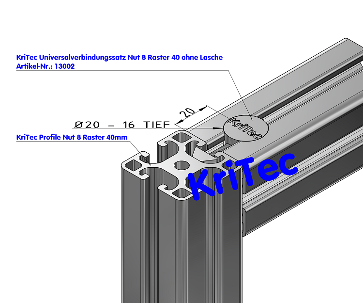 KriTec Universalverbindungssatz Nut 8 Raster 40 ohne Lasche