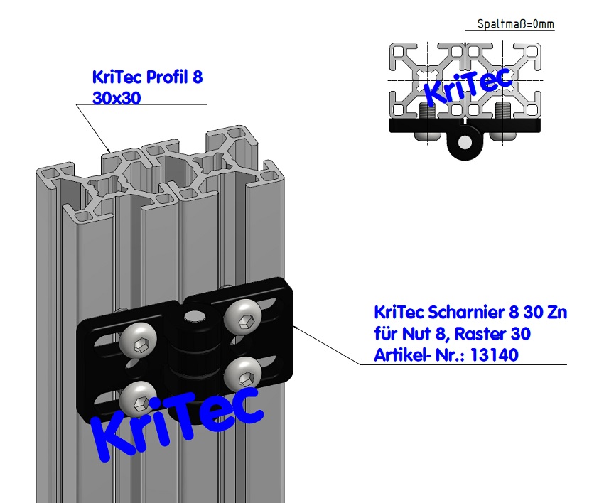 KriTec Scharnier 8 30 Zn für Nut 8 Raster 30