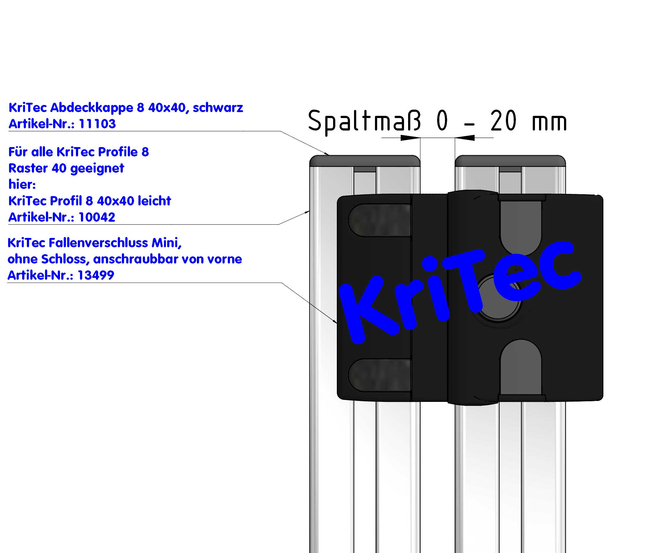 KriTec Fallenverschluss Mini, ohne Schloss, anschraubbar von vorne, schwarz
