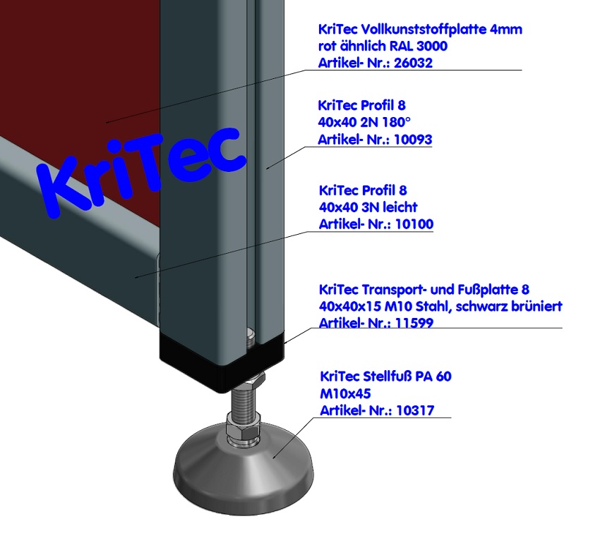 KriTec Profil 8 40x40 2N 180° leicht