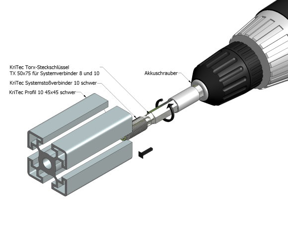 KriTec System-Stoßverbinder Nut 10 für alle Profile Nut 10 außer 10 45x45 und 90x45 leicht