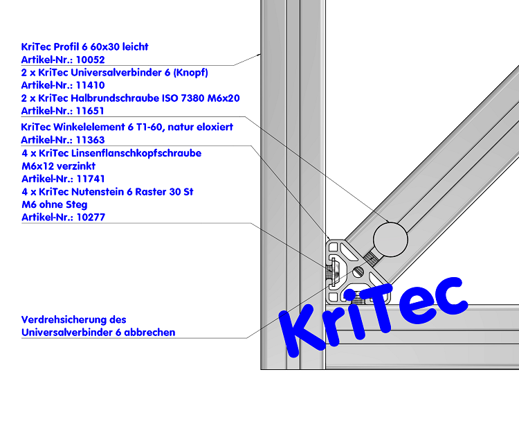 KriTec Winkelelemente 6 T1-60, natur eloxiert