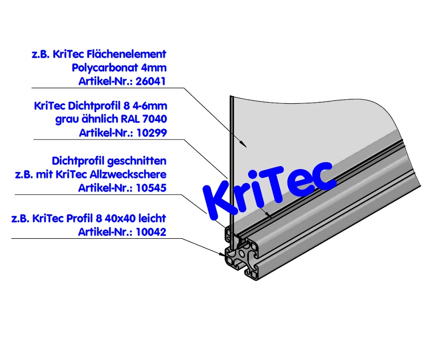 KriTec Dichtprofil 8 Raster 40, 4-6mm, grau