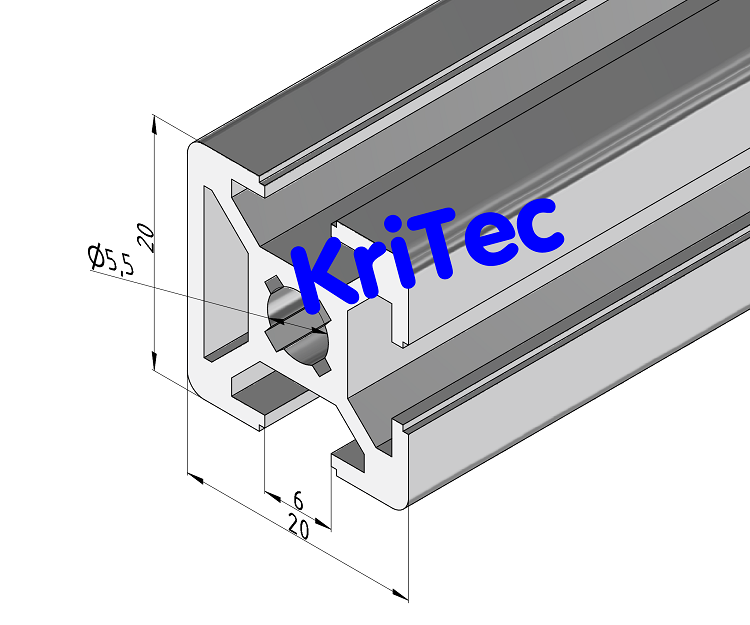 KriTec Profil 6 20x20 1N (1 Nut geschlossen, 3 Nuten offen)
