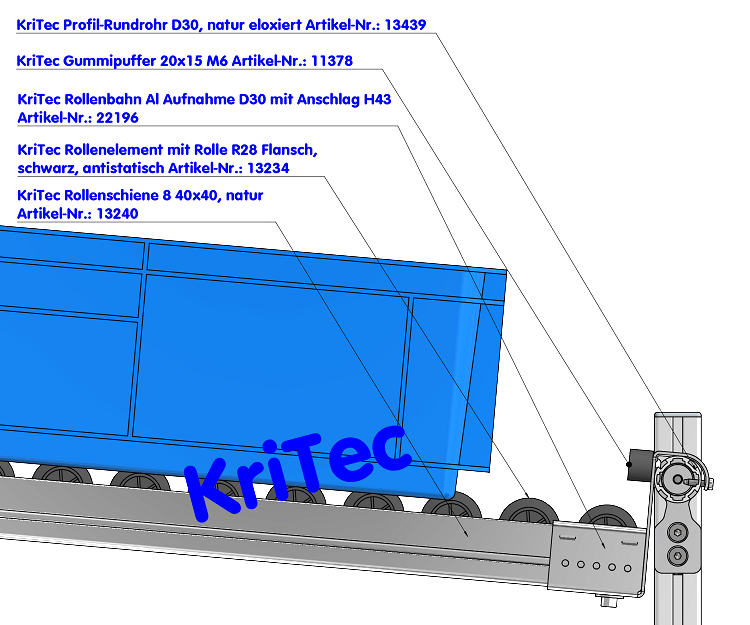 KriTec Rollenbahn Al Aufnahme D30 mit Anschlag H43