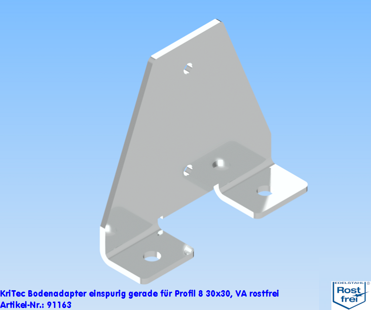 KriTec Bodenadapter einspurig gerade für Profil 8 30x30, VA rostfrei