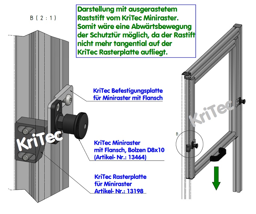 KriTec Miniraster mit Flansch, Bolzen D8 x 10