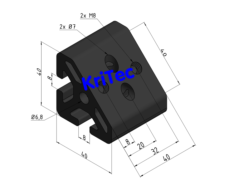 KriTec Winkelelement 8 T1-40, schwarz eloxiert