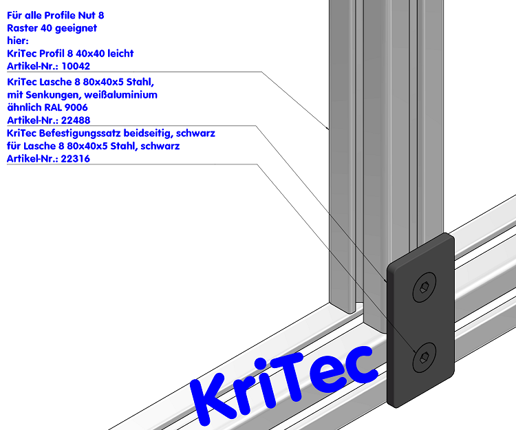 KriTec Lasche 8 80x40x5 Stahl, schwarz pulverbeschichtet