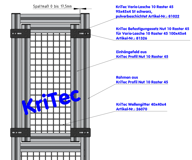 KriTec Vario-Lasche 10 Raster 45 100x45x4 St schwarz, pulverbeschichtet