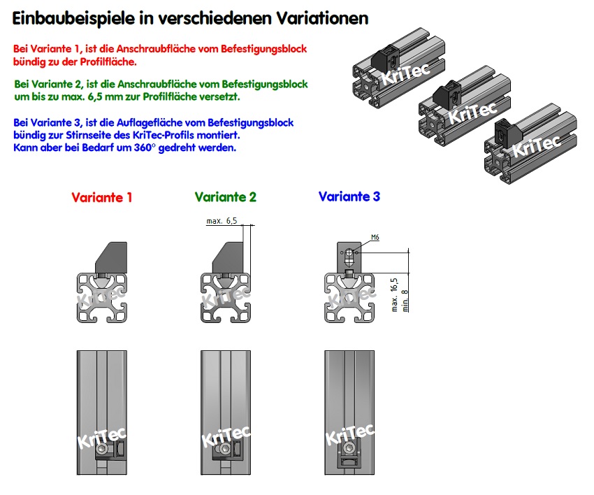 KriTec Befestigungsblock 8 anschraubbar, schwarz