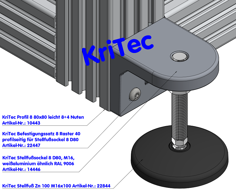 KriTec Stellfußsockel 8 D80, weißaluminium ähnlich RAL 9006