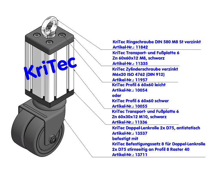 KriTec Transport- und Fußplatte 6 Zn 60x60x12 M8