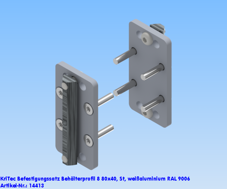KriTec Befestigungssatz Behälterprofil 8 80x40, St, weißaluminium RAL 9006
