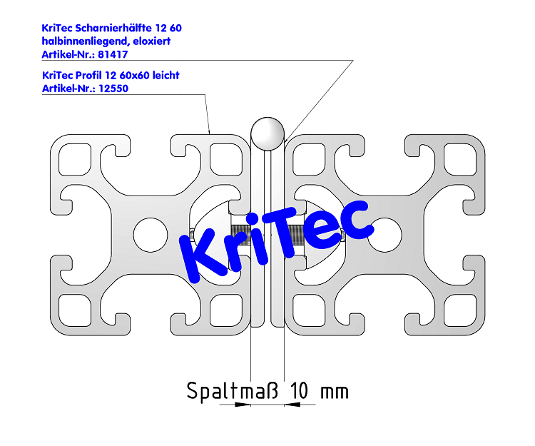 KriTec Scharnierhälfte 12 60 halbinnenliegend, eloxiert