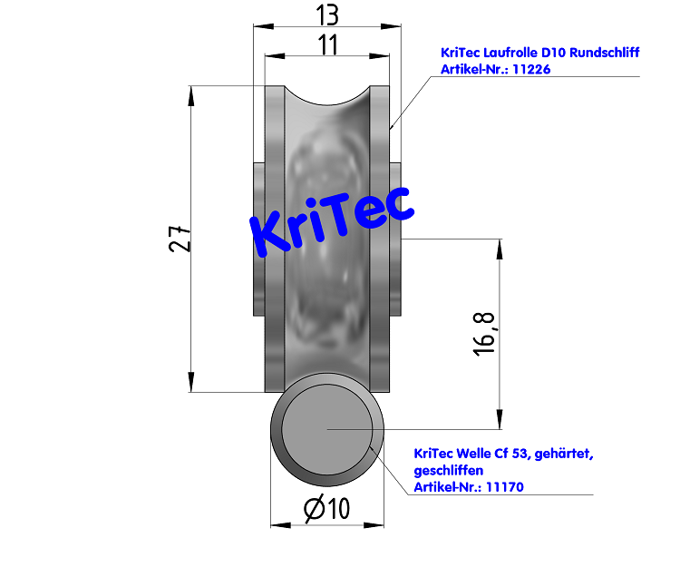 KriTec Laufrolle D10 Rundschliff