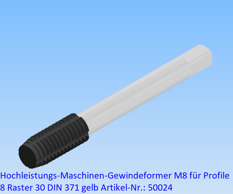 KriTec Hochleistungs-Maschinen-Gewindeformer M8 für Profile 8 Raster 30 DIN 371 TiAIN gelb