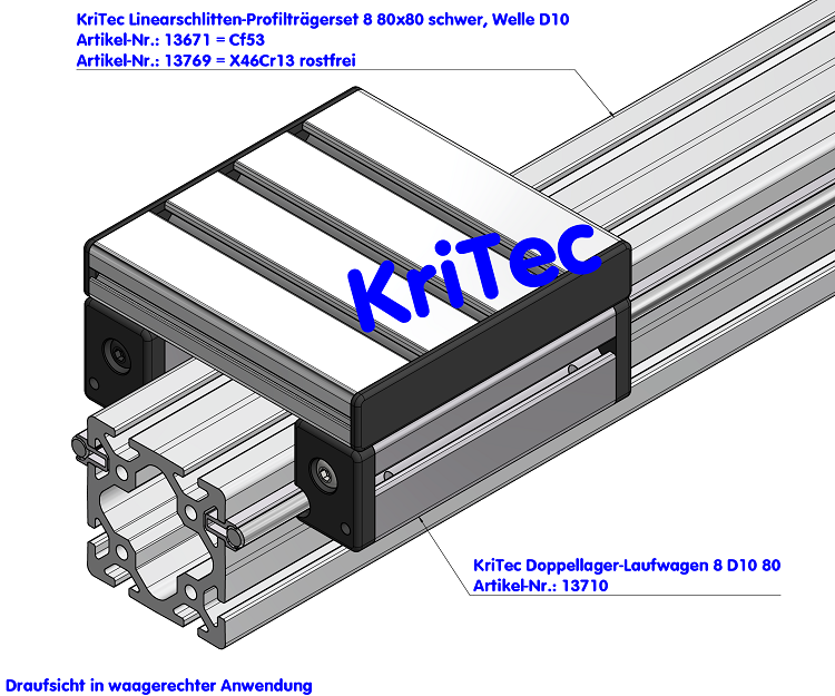 KriTec Linearschlitten-Profilträgerset 8 80x80 schwer, Welle D10