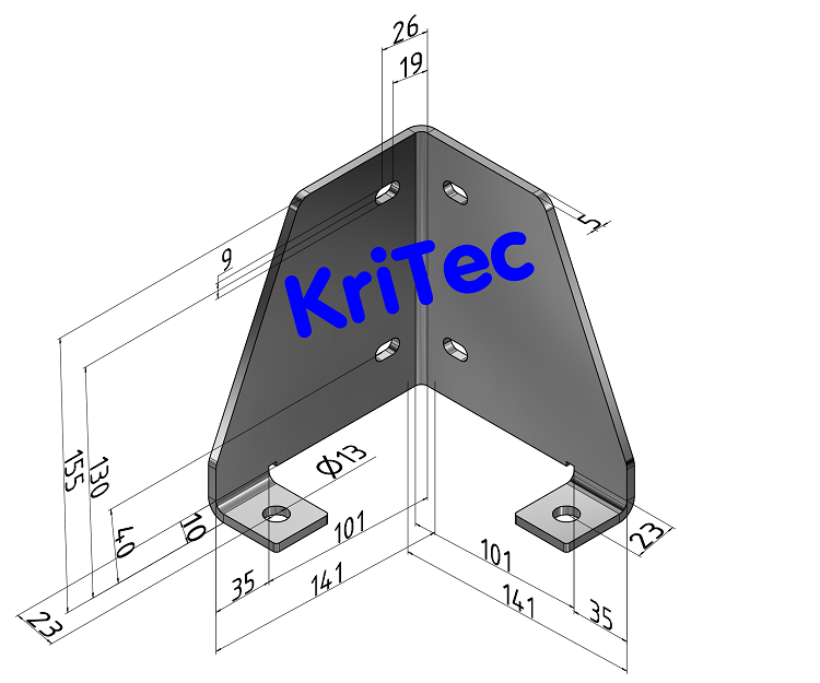 KriTec Bodenadapter einspurig Innen-/ Außenecke für Profil 10 40x40, VA rostfrei
