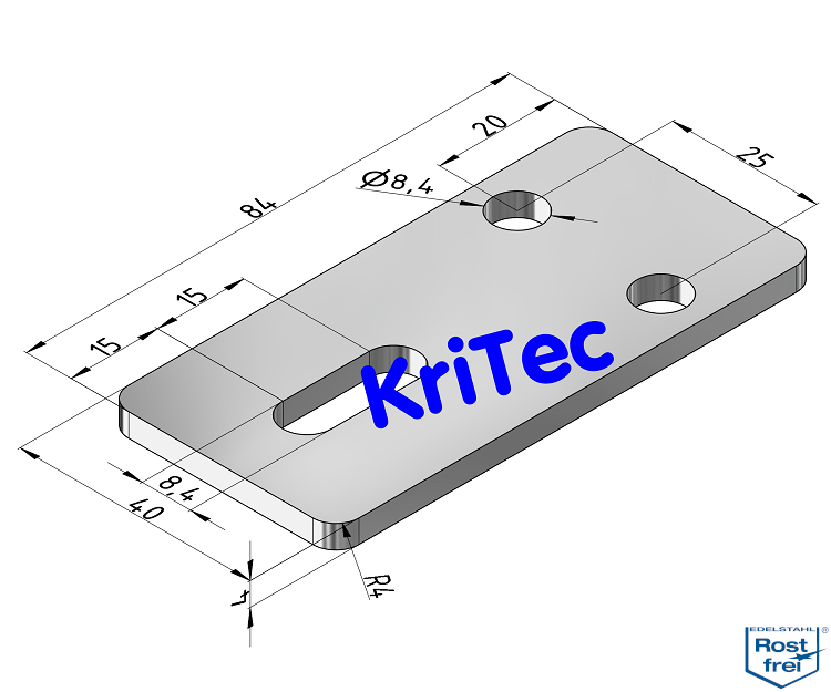 KriTec Vario-Lasche 8 84x40x4 Edelstahl, VA rostfrei