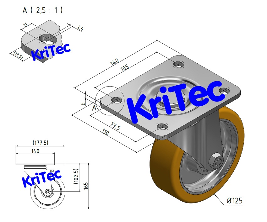 KriTec Schwerlast-Lenkrolle D125