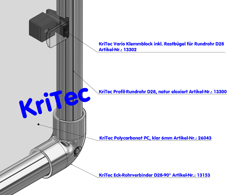 KriTec Vario Klemmblock inkl. Rastbügel für Rundrohr D28