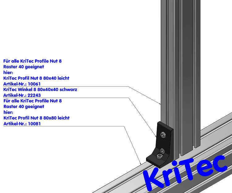 KriTec Winkel 8 80x40x40 schwarz