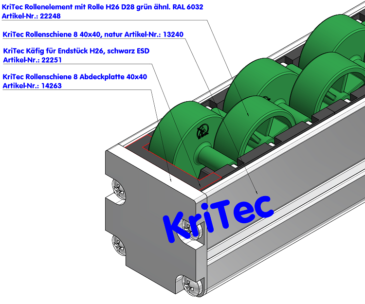 KriTec Rollenelement D28 mit Rolle H26 grün ähnl. RAL 6032