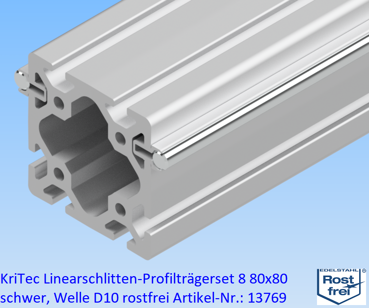 KriTec Linearschlitten-Profilträgerset 8 80x80 schwer, Welle D10 rostfrei