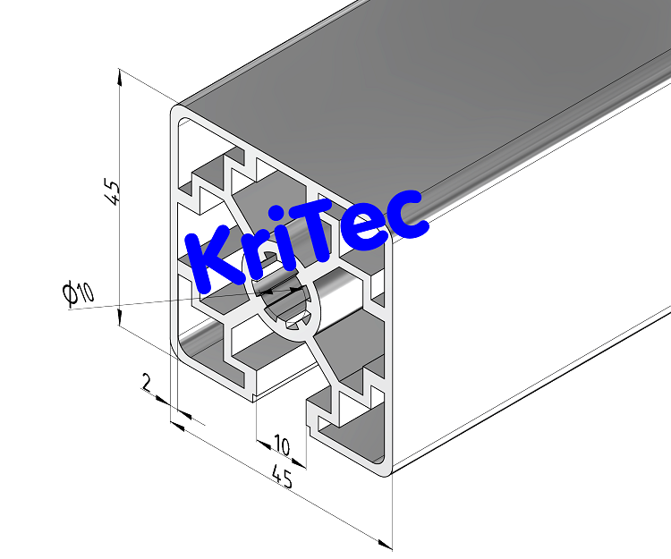 KriTec Profil 10 45x45 3N leicht (3 Nuten geschlossen, 1 Nut offen)