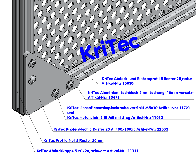 KriTec Abdeckkappen 5 Raster 20 schwarz