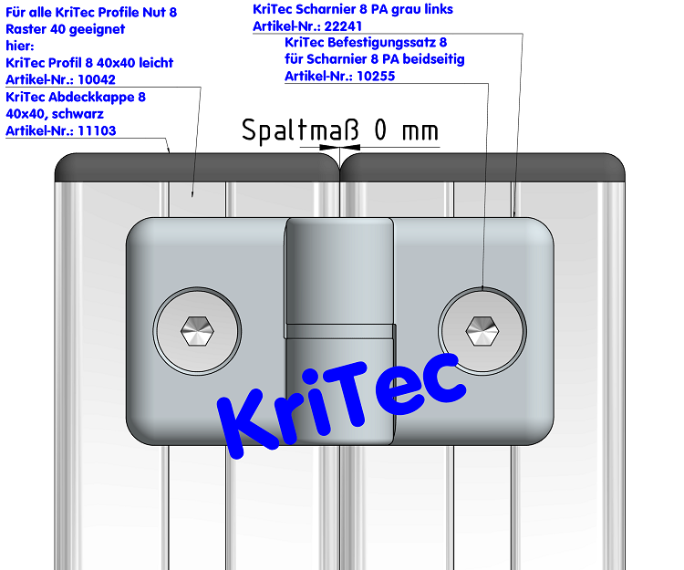 KriTec Scharnier 8 PA, links, grau