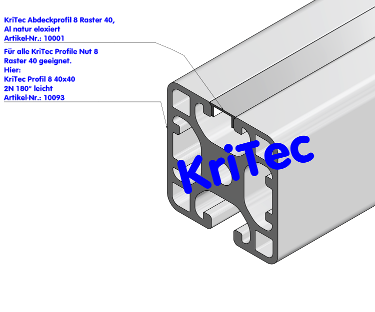 KriTec Abdeckprofil 8 Raster 40, Al natur eloxiert