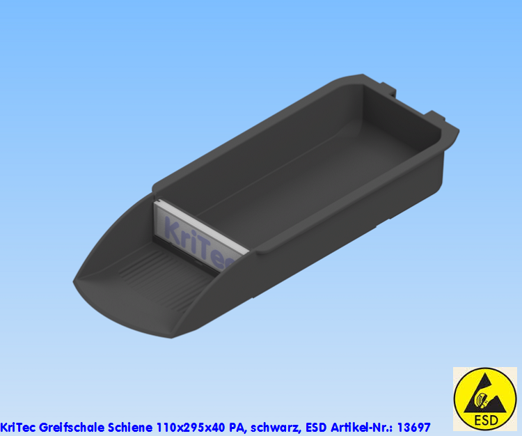 KriTec Greifschale Schiene 110x295x40 PA, schwarz, ESD