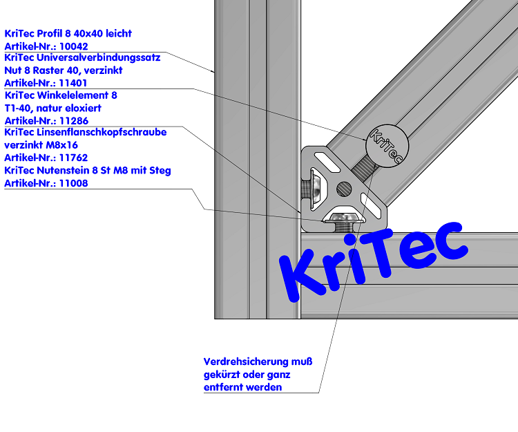 KriTec Winkelelemente 8 T1-40, natur eloxiert