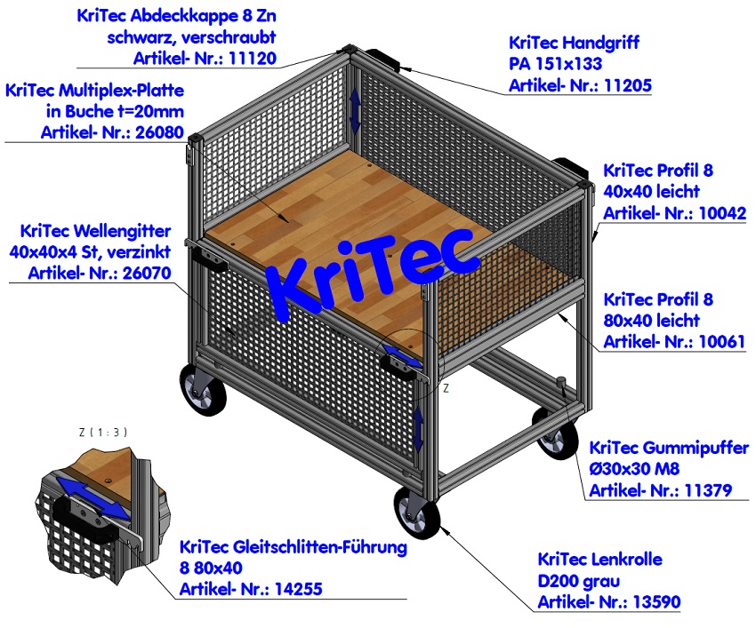 KriTec Lenkrolle D200 grau