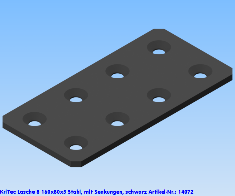 KriTec Lasche 8 160x80x5 Stahl, mit Senkungen, schwarz