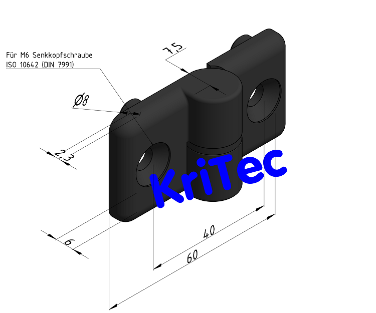KriTec Scharnier 8 PA, rechts, schwarz