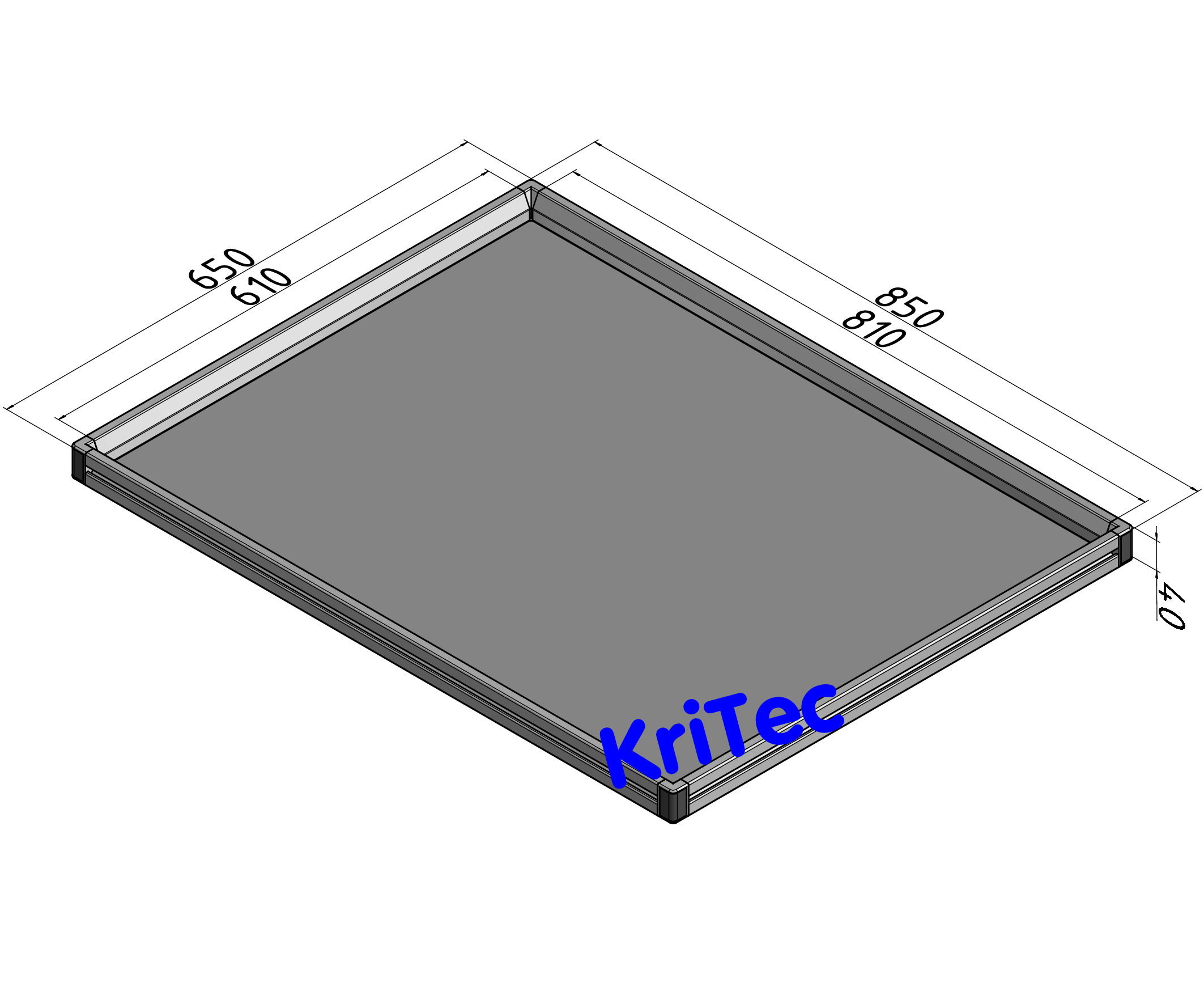 KriTec Tablett 8x6 ESD, Rand vierseitig, Innenmaß 810x610mm, grau ähnl. 7035