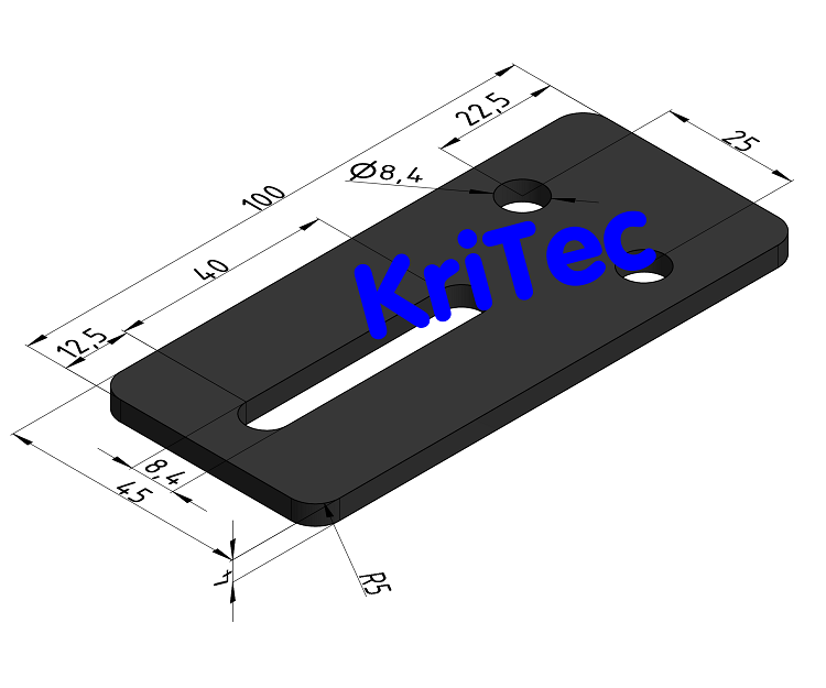 KriTec Vario-Lasche 10 Raster 45 100x45x4 St schwarz, pulverbeschichtet