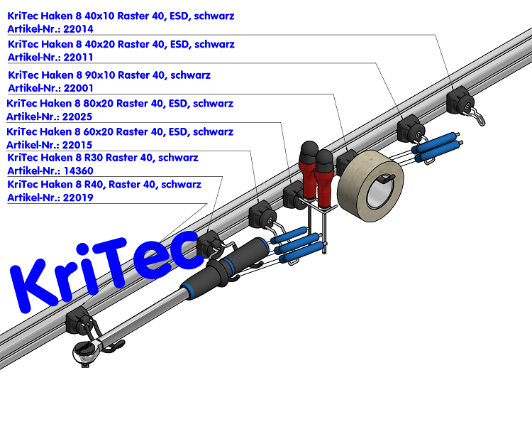 KriTec Haken 8 40x10 Raster 40, ESD, schwarz