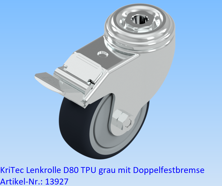KriTec Lenkrolle D80 TPU grau mit Doppelfestbremse