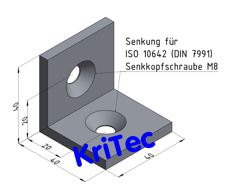 KriTec Stahlwinkel 8 40x40x40 mit Senkungen, weißaluminium ähnlich RAL 9006
