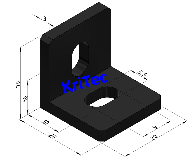 KriTec Stahlwinkel 5 20x20x20x3 mit Langlöchern 90° versetzt, schwarz