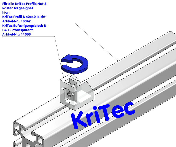 KriTec Befestigungsblock 8 PA 1-8 transparent